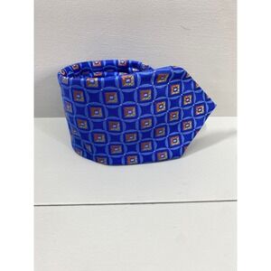 Hickey Freeman Necktie Mens OS Blue Orange Geometric Square 100% Silk Tie